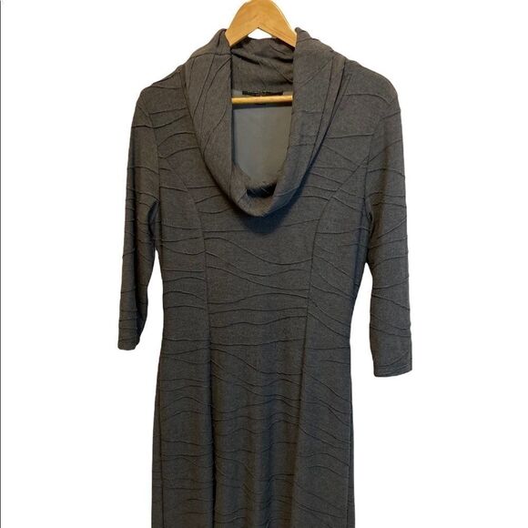SHARGANO Grey Cowl Neck Fitted Stretch 3/4 Sleeve Knee Length Dress 6 - Picture 2 of 9
